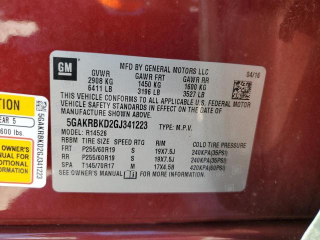 5GAKRBKD2GJ341223 - 2016 BUICK ENCLAVE 勃艮第红 照片 13