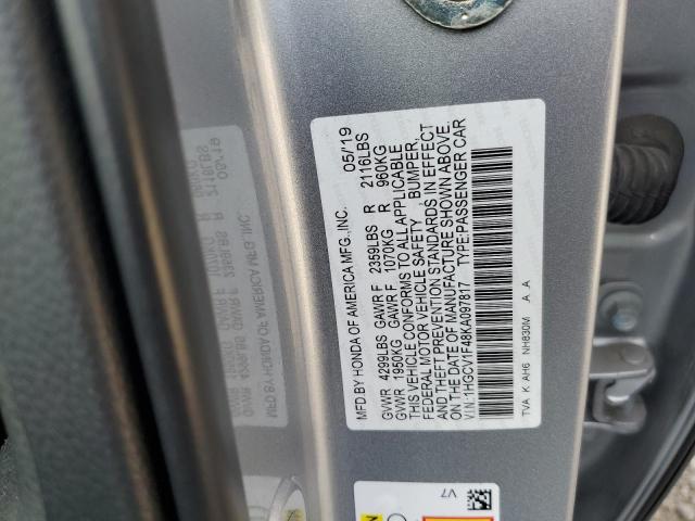 1HGCV1F48KA097817 - 2019 HONDA ACCORD EX SILVER photo 12