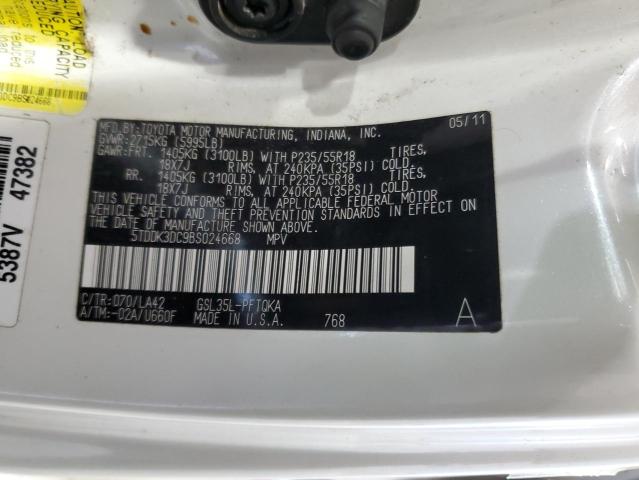 5TDDK3DC9BS024668 - 2011 TOYOTA SIENNA XLE Ağ foto 13