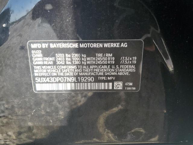 5UX43DP07N9L19290 - 2022 BMW X3 SDRIVE30I BLACK photo 13