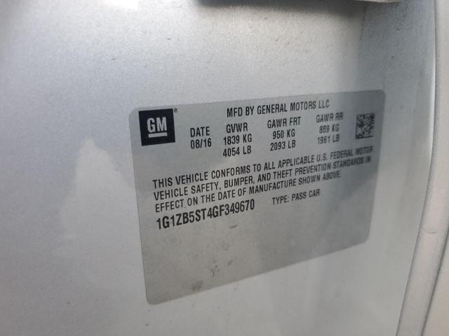 1G1ZB5ST4GF349670 - 2016 CHEVROLET MALIBU LS ვერცხლისფერი ფოტო 12