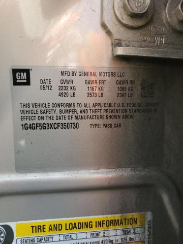 1G4GF5G3XCF350730 - 2012 BUICK LACROSSE PREMIUM Золотий фото 12