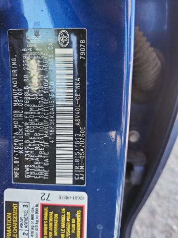 4T1BF3EK0AU515170 - 2010 TOYOTA CAMRY BASE BLUE photo 12