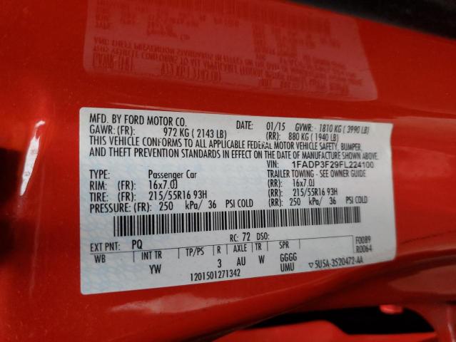 1FADP3F29FL224100 - 2015 FORD FOCUS SE RED photo 12