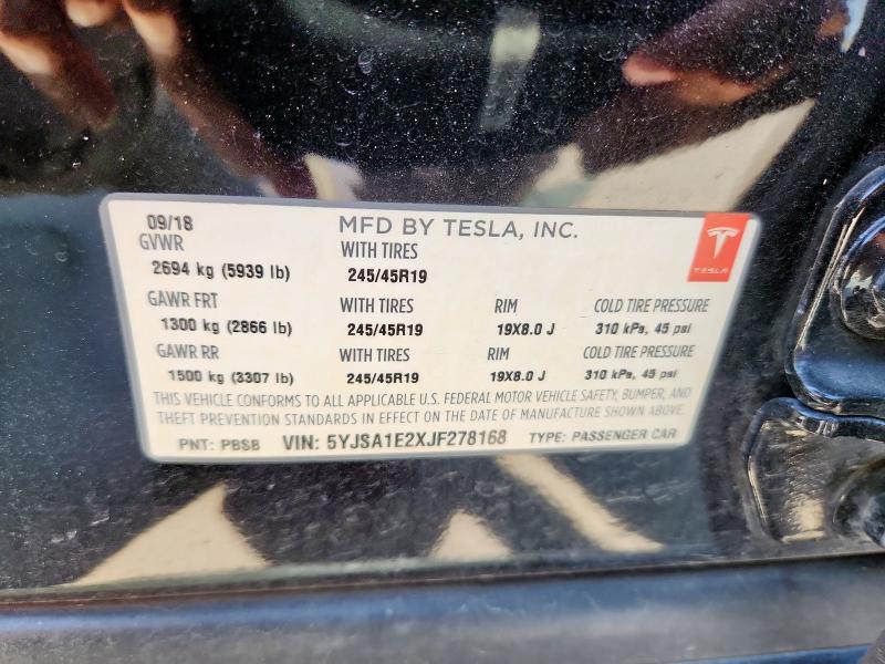 5YJSA1E2XJF278168 - 2018 TESLA MODEL S BLACK photo 13