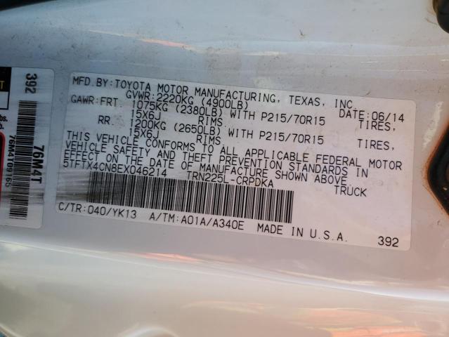 5TFTX4CN8EX046214 - 2014 TOYOTA TACOMA ACCESS CAB Ақ фото 12