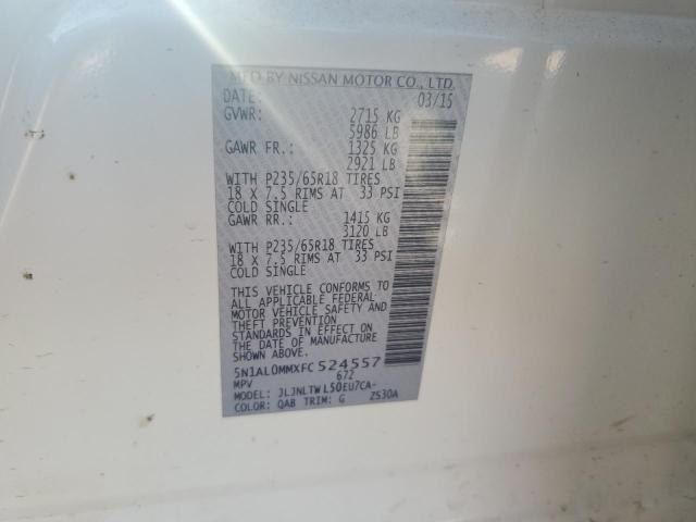 5N1AL0MMXFC524557 - 2015 INFINITI QX60 Білий фото 13