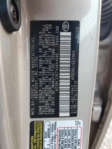 4T1BE32K74U844685 - 2004 TOYOTA CAMRY LE TAN photo 13