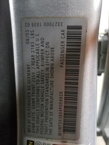 WVWPD63B84P058826 - 2004 VOLKSWAGEN PASSAT GLS SILVER photo 12