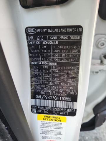 SALVP2BG7GH110880 - 2016 LAND ROVER RANGE ROVE SE WHITE photo 12