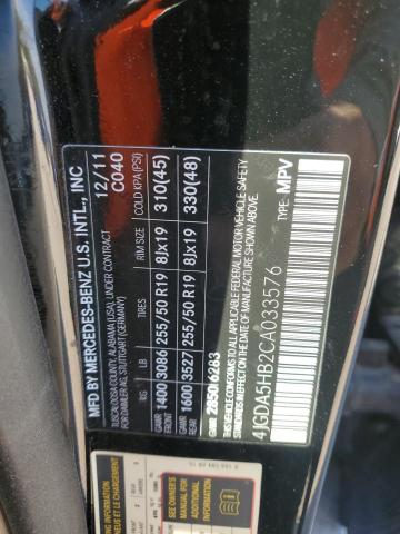 4JGDA5HB2CA033576 - 2012 MERCEDES-BENZ ML 350 4MATIC BLACK photo 13