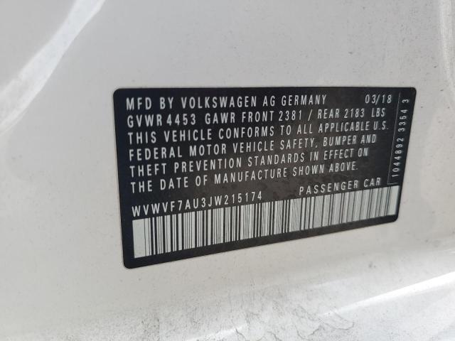 WVWVF7AU3JW215174 - 2018 VOLKSWAGEN GOLF R Սպիտակ լուսանկար 12