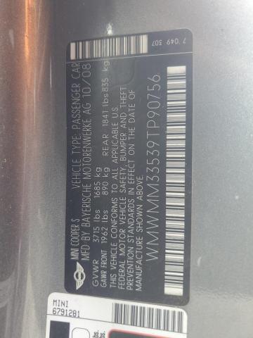 WMWMM33539TP90756 - 2009 MINI COOPER S CLUBMAN GRAY photo 12