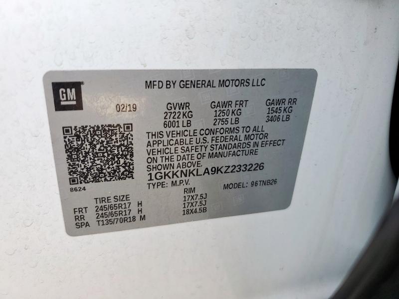 1GKKNKLA9KZ233226 - 2019 GMC ACADIA SLE 白色 照片 13