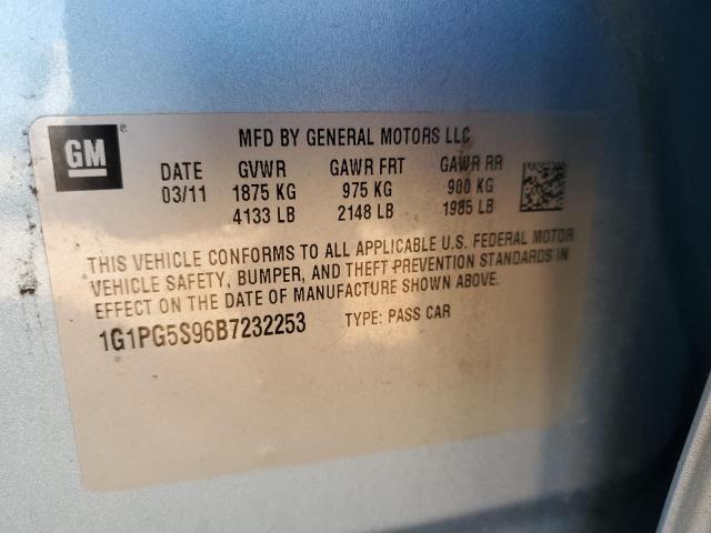 1G1PG5S96B7232253 - 2011 CHEVROLET CRUZE LT BLUE photo 12