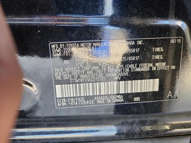 2T3W1RFV5KC015155 - 2019 TOYOTA RAV4 XLE 黑色 照片 12