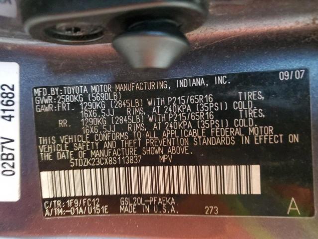 5TDZK23CX8S113837 - 2008 TOYOTA SIENNA CE CHARCOAL photo 13