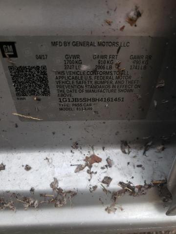 1G1JB5SH8H4161451 - 2017 CHEVROLET SONIC LS ვერცხლისფერი ფოტო 12