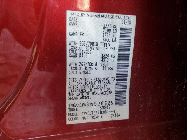 1N6AA1EK8JN526525 - 2018 NISSAN TITAN S RED photo 13