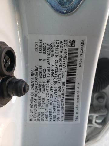 2HGFC2F64MH544996 - 2021 HONDA CIVIC LX WHITE photo 13