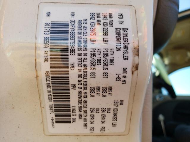 3C4FY48B93T594983 - 2003 CHRYSLER PT CRUISER CLASSIC 白色 照片 12