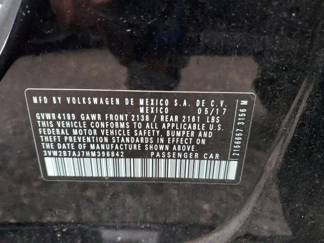3VW2B7AJ7HM396842 - 2017 VOLKSWAGEN JETTA S BLACK photo 12
