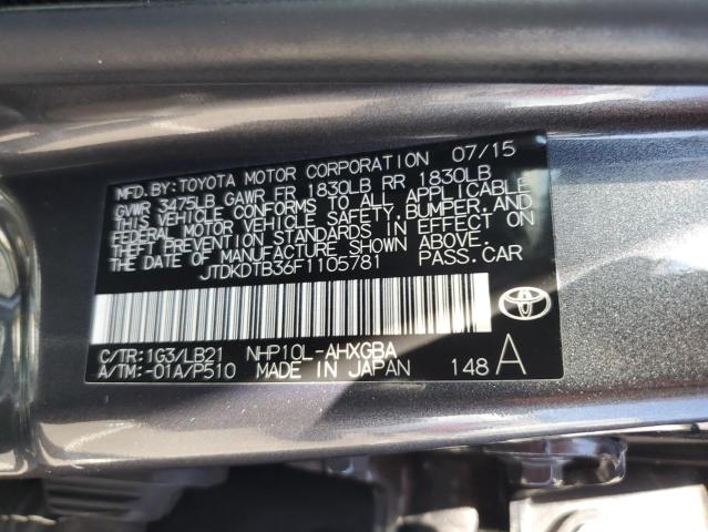 JTDKDTB36F1105781 - 2015 TOYOTA PRIUS C SILVER photo 12