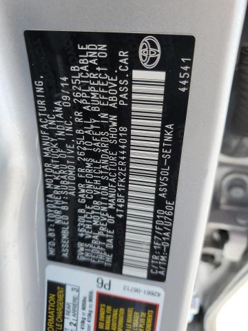 4T4BF1FK2ER444018 - 2014 TOYOTA CAMRY L SILVER photo 12