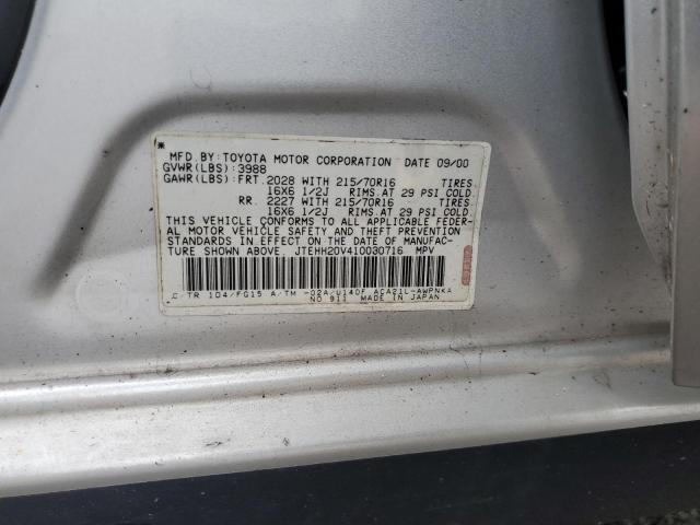 JTEHH20V410030716 - 2001 TOYOTA RAV4 SILVER photo 13