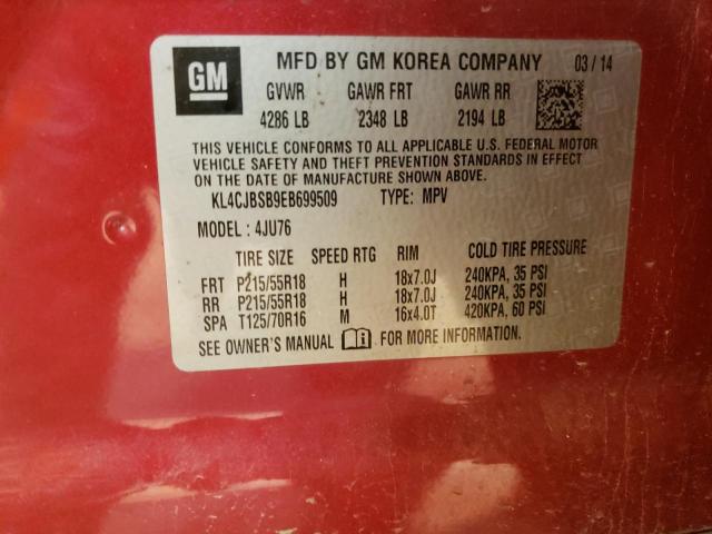 KL4CJBSB9EB699509 - 2014 BUICK ENCORE CONVENIENCE 红色 照片 13