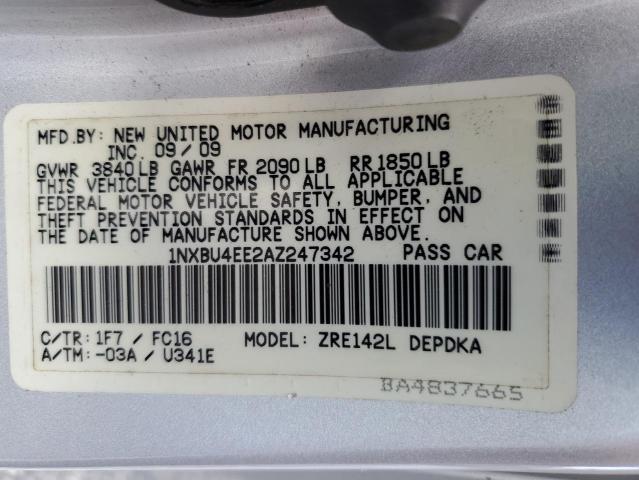 1NXBU4EE2AZ247342 - 2010 TOYOTA COROLLA BASE Արծաթագույն լուսանկար 13