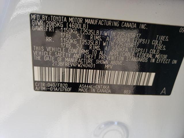 2T3BFREV4FW240401 - 2015 TOYOTA RAV4 LE WHITE photo 13