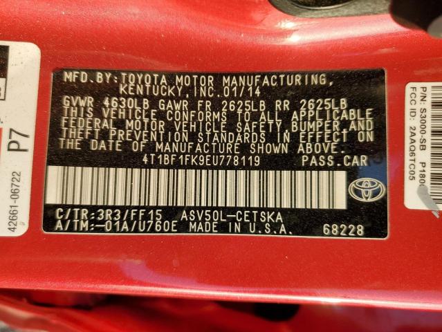 4T1BF1FK9EU778119 - 2014 TOYOTA CAMRY L RED photo 13