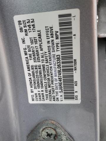 5J6RE48749L063383 - 2009 HONDA CR-V EXL SILVER photo 13