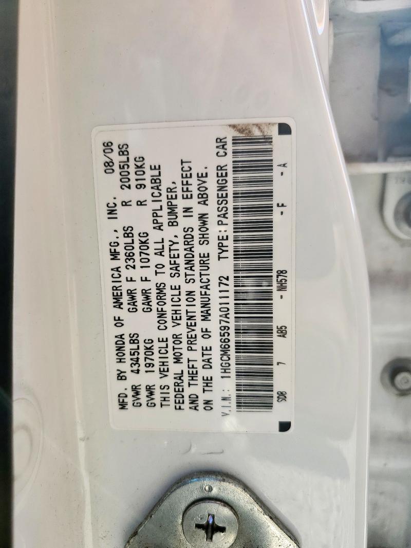 1HGCM66597A011172 - 2007 HONDA ACCORD EX WHITE photo 12