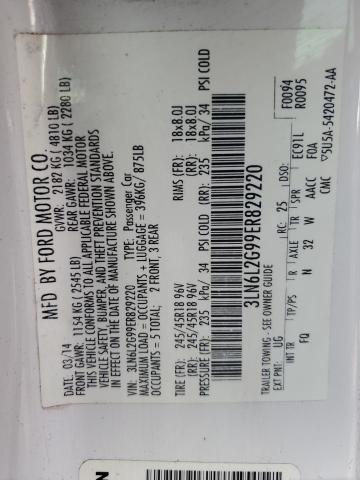 3LN6L2G99ER829220 - 2014 LINCOLN MKZ WHITE photo 12