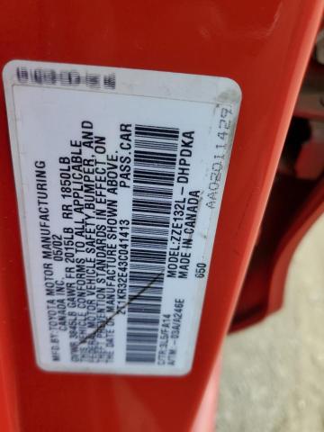 2T1KR32E43C041413 - 2003 TOYOTA COROLLA MATRIX XR RED photo 12