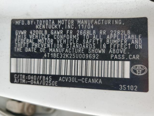 4T1BE32K25U009692 - 2005 TOYOTA CAMRY LE თეთრი ფოტო 12