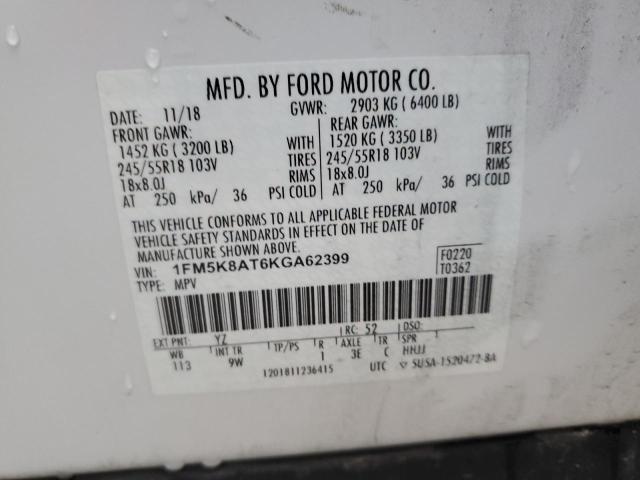 1FM5K8AT6KGA62399 - 2019 FORD EXPLORER POLICE INTERCEPTOR 白色 照片 13