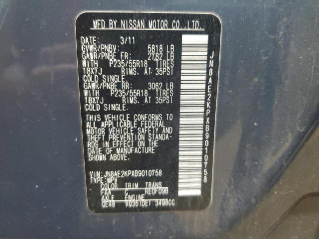 JN8AE2KPXB9010758 - 2011 NISSAN QUEST S BLUE photo 13