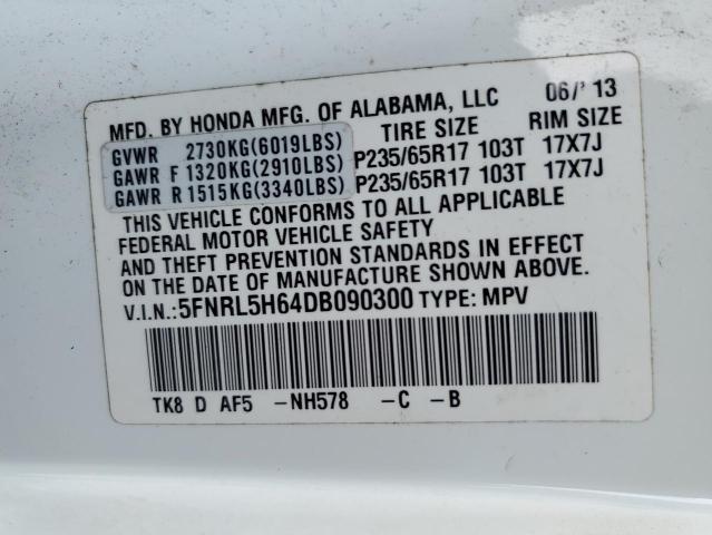 5FNRL5H64DB090300 - 2013 HONDA ODYSSEY EXL WHITE photo 13