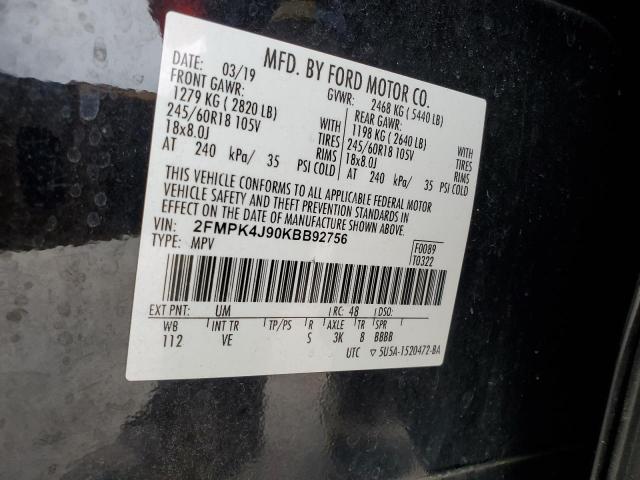 2FMPK4J90KBB92756 - 2019 FORD EDGE SEL BLACK photo 13