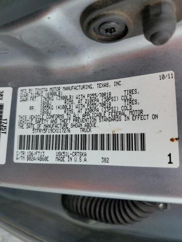 5TFRY5F19CX117276 - 2012 TOYOTA TUNDRA DOUBLE CAB SR5 SILVER photo 12
