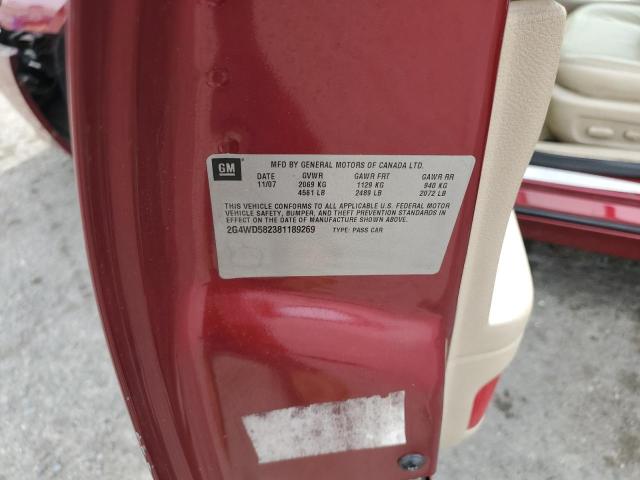 2G4WD582381189269 - 2008 BUICK LACROSSE CXL MAROON photo 13