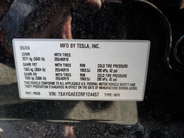 7SAYGAEE2RF124457 - 2024 TESLA MODEL Y Negro foto 12