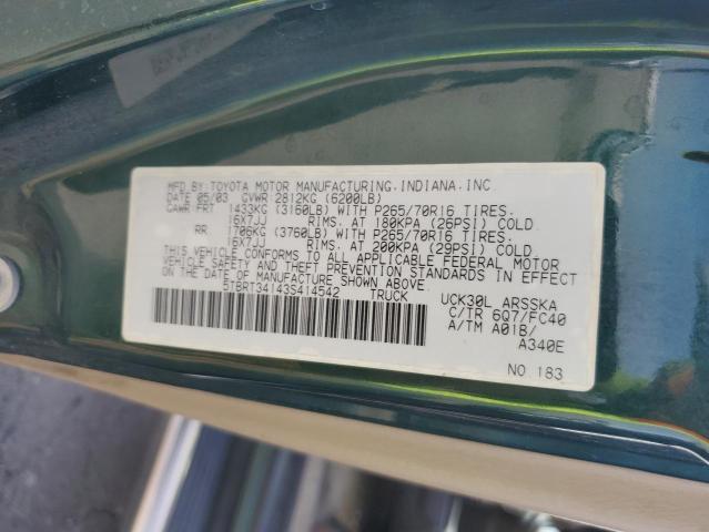 5TBRT34143S414542 - 2003 TOYOTA TUNDRA ACCESS CAB SR5 GREEN photo 12