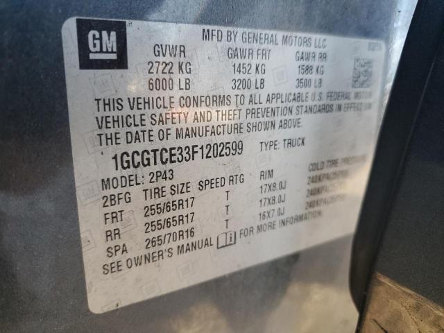 1GCGTCE33F1202599 - 2015 CHEVROLET COLORADO Z71 GRAY photo 13