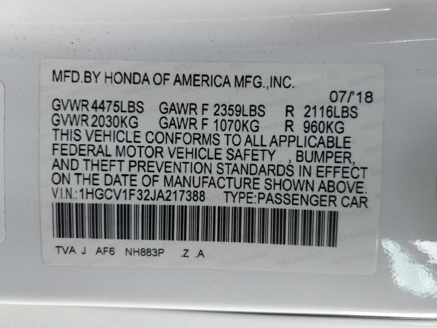 1HGCV1F32JA217388 - 2018 HONDA ACCORD SPORT Biały zdjęcie 12