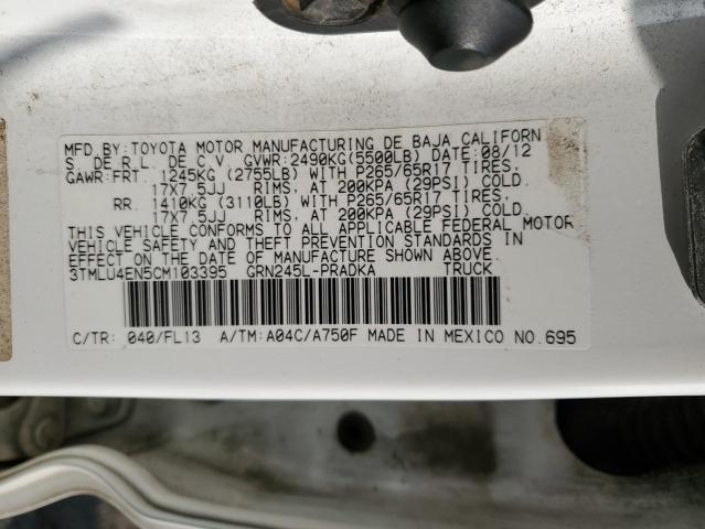 3TMLU4EN5CM103395 - 2012 TOYOTA TACOMA DOUBLE CAB WHITE photo 13