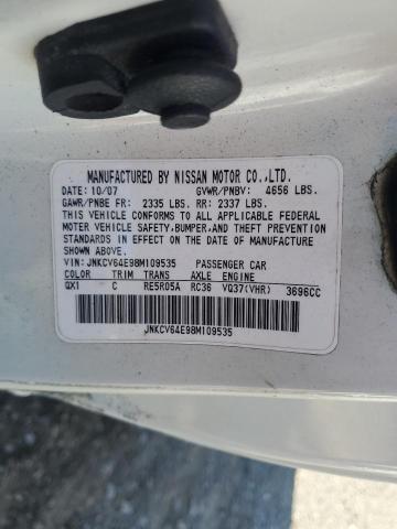 JNKCV64E98M109535 - 2008 INFINITI G37 BASE WHITE photo 12